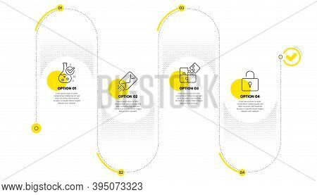 Chemistry Lab, Puzzle And E-mail Line Icons Set. Timeline Process Infograph. Lock Sign. Laboratory F