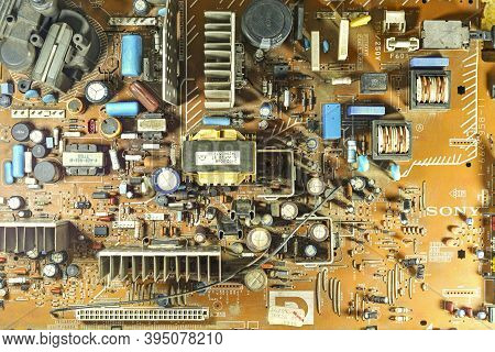 Atina,frosinone,lazio,italy-october 30,2020:tv Motherboard Full Frame,view Directly Above,full Frame