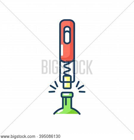 Corkscrew Rgb Color Icon. Utensil For Drawing Cork From Bottle. Kitchen Tool. Household Equipment To