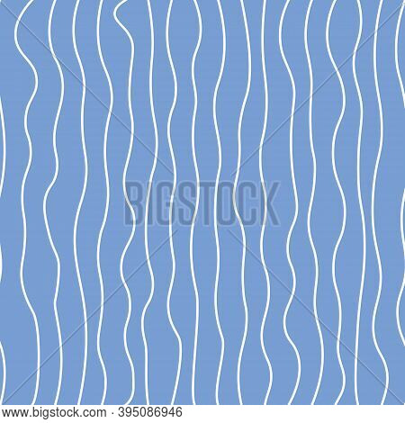 Seamless Pattern With Verical Wave. Vector Abstract Background. Repeat Ornament On Blue. Creative Wa
