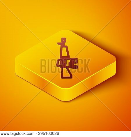 Isometric Line M16a1 Rifle Icon Isolated On Orange Background. Us Army M16 Rifle. Yellow Square Butt