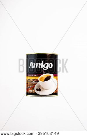 Famous Romanian Instant Coffee Brand Amigo In A Metal Can. Coffee Photo Taken In Bucharest, Romania,