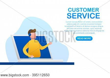 Customer Service. Call Center Landing Page. Online Support Center, Assistance. Vector Stock Illustra