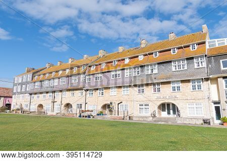 West Bay.dorset.united Kingdom.june 29th 2020.view Of The Pier Terrace At West Bay In Dorset