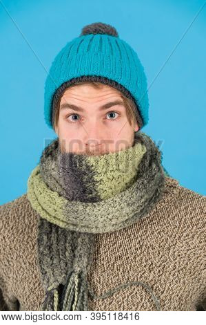 Feeling Sick And Cold. He Caught A Cold. Male Knitwear Fashion. Men Knitted Accessory. Poor Homeless