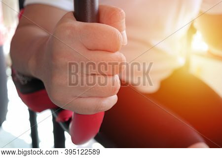 Close Up Of A Man Doing Workout At Home, Knee Raises, Abs Exercise. Keep To Stay Fit Or Weigh Loss P