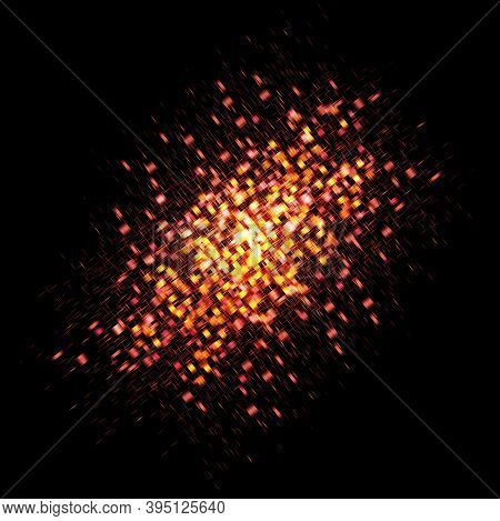 Abstract Brilliant Rotating Particles. Ireworks On The Sky Display Enjoying A Festival. Vibrant Abst