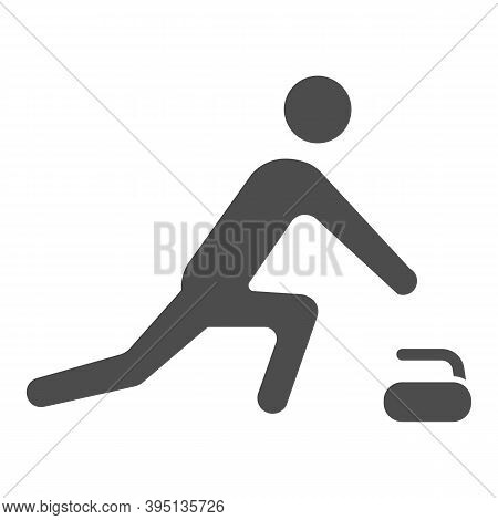 Curling Player Solid Icon, Winter Sport Concept, Curling Sport Game Sign On White Background, Curler