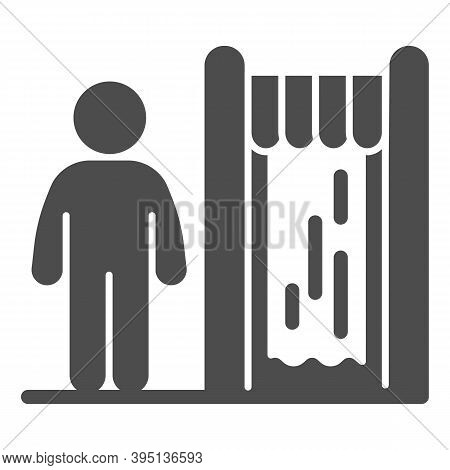 Water Park Changing Room Solid Icon, Aquapark Concept, Person At Changing Cabin Sign On White Backgr