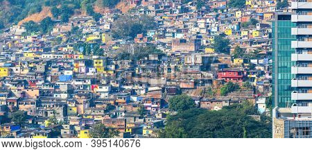Mumbai, India - December 5, 2015 - Slum view from Vikhroli in Mumbai, 54% of Mumbai population lives in the slums.