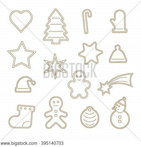 Set Of Silhouettes Of Christmas Gingerbread - Sock, Snowflake, Snowman, Gingerbread Man, Hat, Heart,