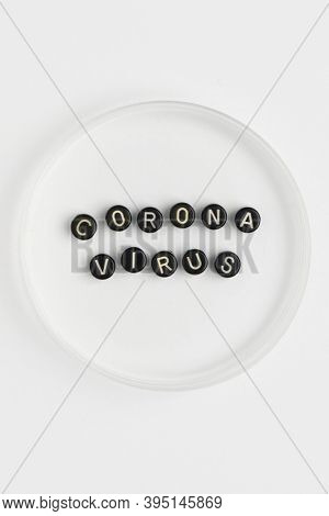 Coronavirus word typography alphabet beads
