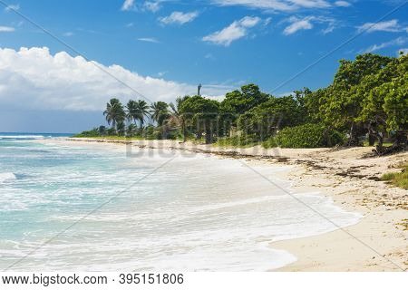 Famous sandy Raisins Clairs beach in Saint Francois town. Guadeloupe, Caribbean