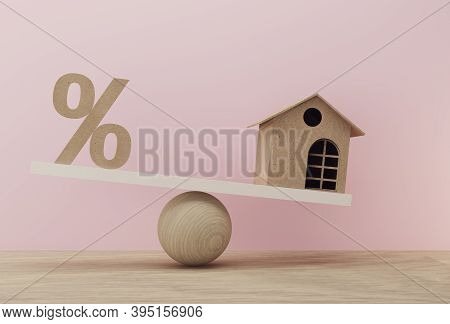 Percentage Symbol Icon And House A Balance Scale In Unalike. Financial Management Concept : Depicts 