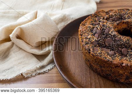 Traditional Brazilian Cake Called Bolo Formigueiro. Brazilian Chocolate Cake. Homemade Cake
