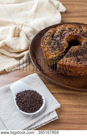 Traditional Brazilian Cake Called Bolo Formigueiro. Brazilian Chocolate Cake. Homemade Cake