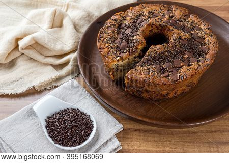 Traditional Brazilian Cake Called Bolo Formigueiro. Brazilian Chocolate Cake. Homemade Cake.