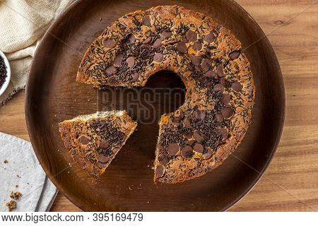 Traditional Brazilian Cake Called Bolo Formigueiro. Brazilian Chocolate Cake. Homemade Cake