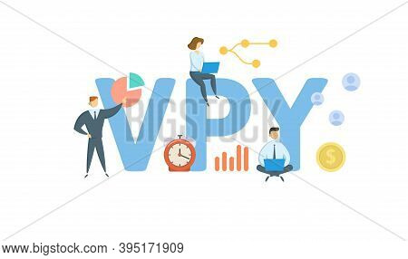 Vpy, Versus Prior Year. Concept With Keywords, People And Icons. Flat Vector Illustration. Isolated 