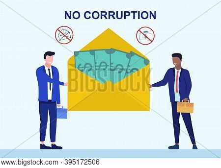Bribery And Corruption Concept. Businessmen Holding Giant Envelope With Money During Corruption Deal