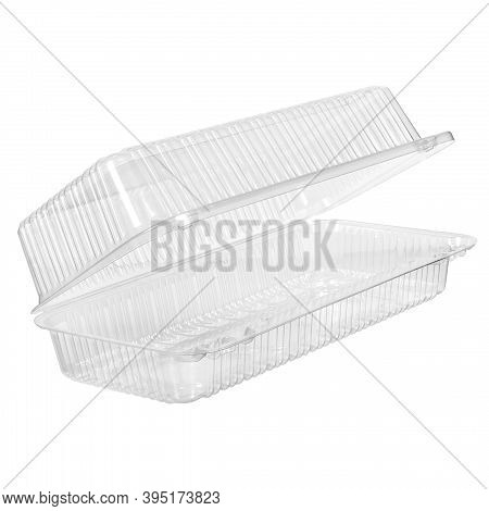 Reusable Plastic Transparent Box For Takeaway, Picnic Or Store Food Isolated On White