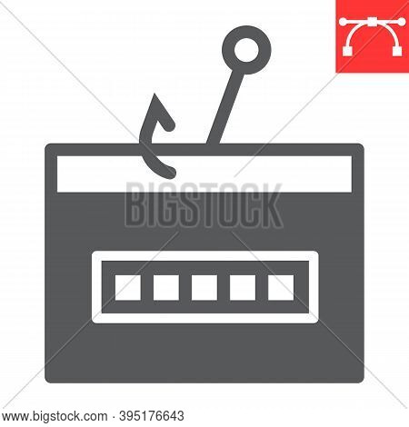 Password Phishing Glyph Icon, Security And Theft, Hacker Attack Sign Vector Graphics, Editable Strok