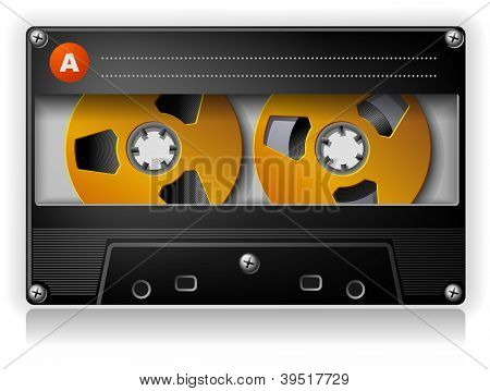 Analoge muziek Stereo Audio Compact Cassette met metalen rollen, vector