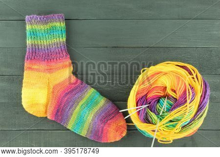Warm And Beautiful Socks Knitted Of Woolen Threads
