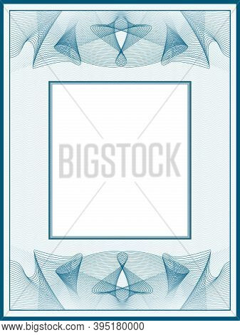 Blue-green Line Art Design For Passe-partout. Vintage Border With Guilloche Pattern. Vector Picture 