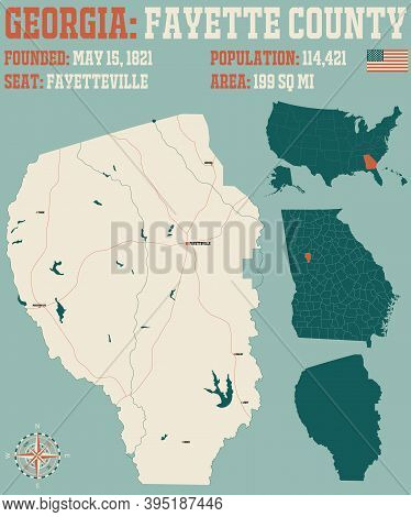 Large And Detailed Map Of Fayette County In Georgia, Usa.
