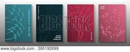 Global Network Concept Abstract Vector Covers. Intersecting Waves Geometry Backdrops. Vivid Brochure