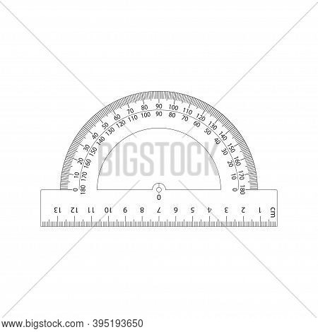 A Protractor On A White Background. Measuring Tool. Ruler. Vector Illustration.