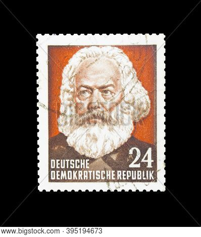 Cancelled Postage Stamp Printed By East Germany, That Shows Portrait Of German Philosopher, Sociolog