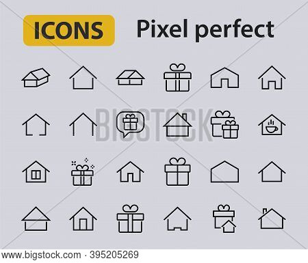 Simple Set Of Color Editable House Icon Templates. Contains Such Icons, Home Calendar, Coffee Shop A
