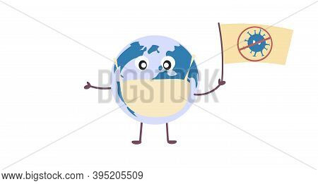 Call To Wear Medical Masks. Planet Earth In Medical Mask. Protection Against Covid-19. Stop The Coro
