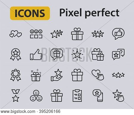Simple Set Feedback, Reviews Thin Line Icons. Evaluation, Review, Star, Like And Much More, Editable