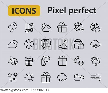 Weather Set Of Icons, Icons Such As Weather Forecast And Clouds, Wind, Rain, Snow, Weather Settings