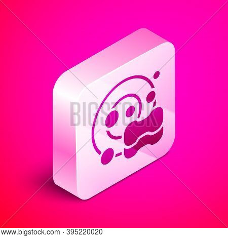 Isometric Washing Dishes Icon Isolated On Pink Background. Cleaning Dishes Icon. Dishwasher Sign. Cl