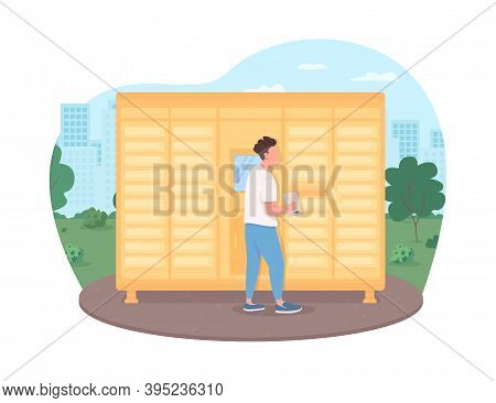 Contactless Postal Service Review 2d Vector Web Banner, Poster. Mailbox Row. Man With Letter Flat Ch
