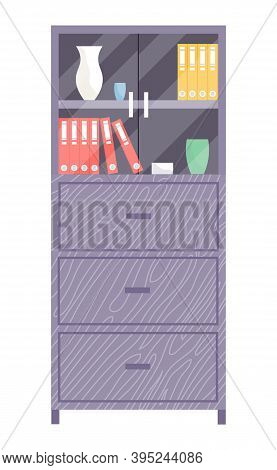Furniture With Drawers, Chest Of Drawers, Office Cabinet, Glass Doors With Shelf Inside, Folders, De