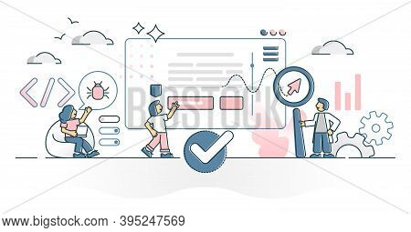 Web Testing As Website Bugs And Coding Errors Search Process Outline Concept. Programming Mistakes C