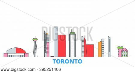 Canada, Toronto City Line Cityscape, Flat Vector. Travel City Landmark, Oultine Illustration, Line W