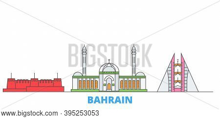Bahrain Line Cityscape, Flat Vector. Travel City Landmark, Oultine Illustration, Line World Icons