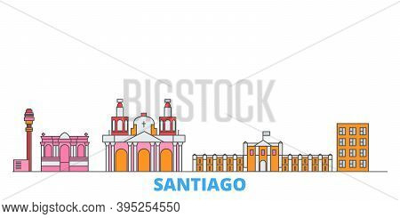 Chile, Santiago Line Cityscape, Flat Vector. Travel City Landmark, Oultine Illustration, Line World 