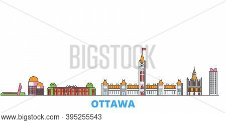 Canada, Ottawa Line Cityscape, Flat Vector. Travel City Landmark, Oultine Illustration, Line World I