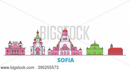 Bulgaria, Sofia Line Cityscape, Flat Vector. Travel City Landmark, Oultine Illustration, Line World 