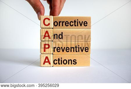 Concept Words 'capa, Corrective And Preventive Actions' On Cubes And Blocks On A Beautiful White Bac