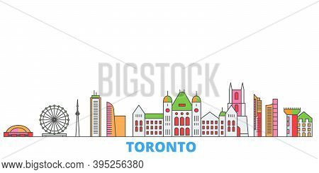 Canada, Toronto Line Cityscape, Flat Vector. Travel City Landmark, Oultine Illustration, Line World 