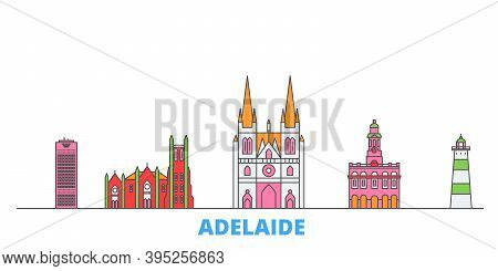 Australia, Adelaide Line Cityscape, Flat Vector. Travel City Landmark, Oultine Illustration, Line Wo