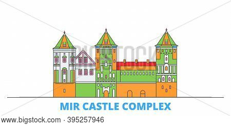 Belarus, Mir Line Cityscape, Flat Vector. Travel City Landmark, Oultine Illustration, Line World Ico